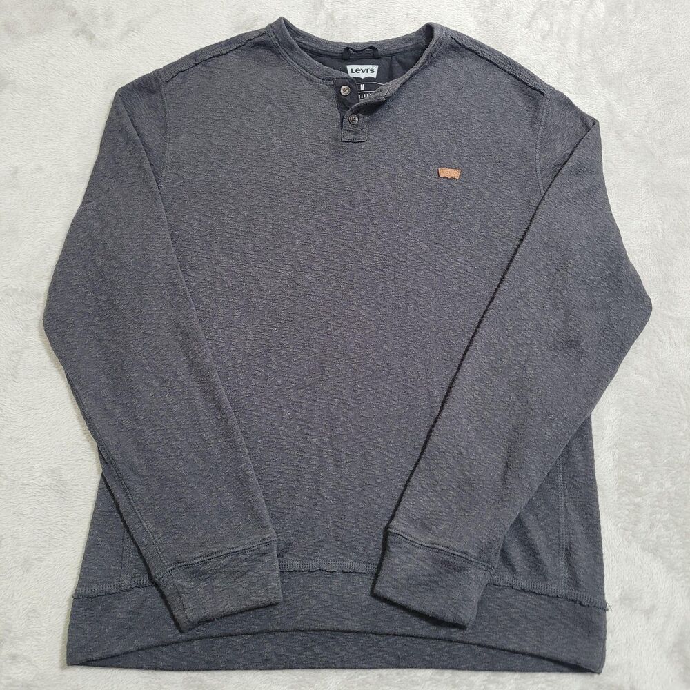 Levi's Sweatshirt Mens Medium Gray Henley Lightweight Knit Pullover Long Sleeve